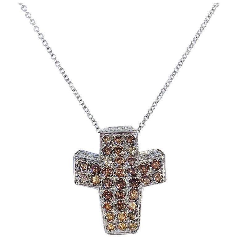 SOLD Andreoli Multi-Color Diamond Cross 18K Necklace